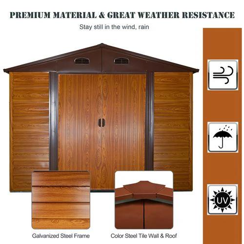Outsunny 9.1x6.4ft Metal Garden Shed House Tool Storage & Foundation & Ventilation Brown - Garden Shed