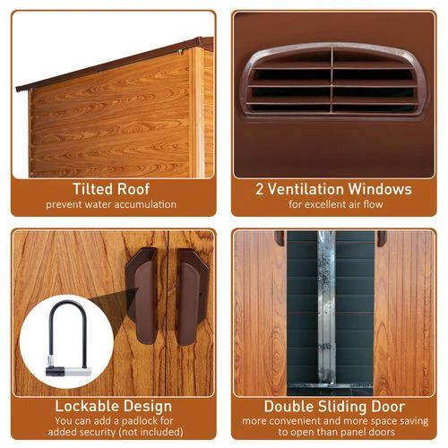 Outsunny 9.1x6.4ft Metal Garden Shed House Tool Storage & Foundation & Ventilation Brown - Garden Shed