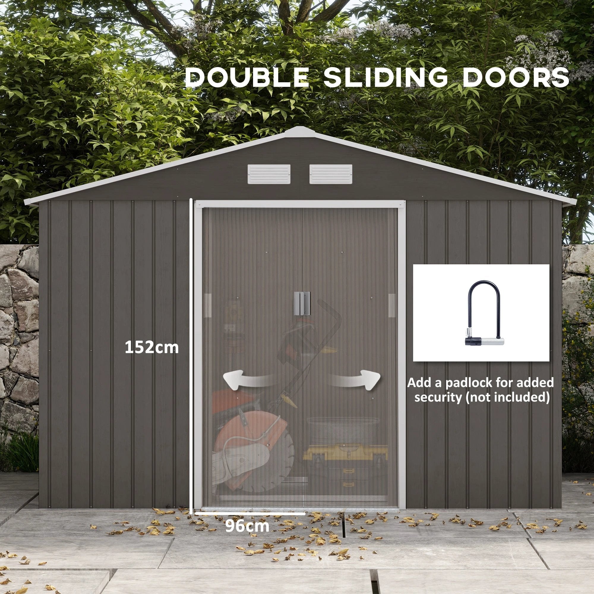 Outsunny 9 x 6FT Foundation Ventilation Steel Outdoor Garden Shed Grey - Garden Shed