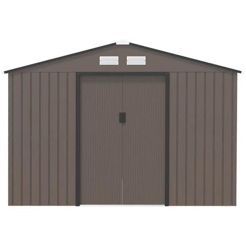 9 X 6FT Outdoor Storage Garden Shed Sliding Door Galvanised Metal Brown by Outsunny