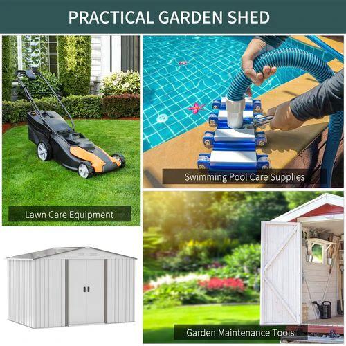 Garden Shed Storage Large Yard Store Sliding Door Metal Roof Tool Box Silver by Outsunny