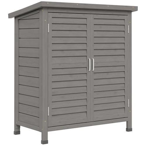 Outsunny Garden Shed Wooden 2 Door Unit Solid Fir Wood 87x46.5x96.5cm, Grey - Uncategorized Garden Shed