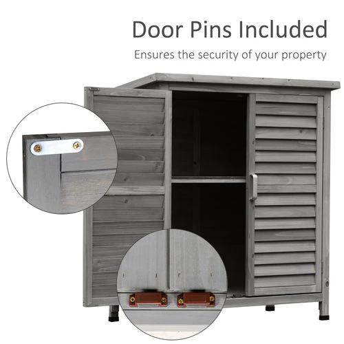 Outsunny Garden Shed Wooden 2 Door Unit Solid Fir Wood 87x46.5x96.5cm, Grey - Uncategorized Garden Shed