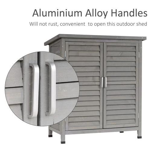 Outsunny Garden Shed Wooden 2 Door Unit Solid Fir Wood 87x46.5x96.5cm, Grey - Uncategorized Garden Shed