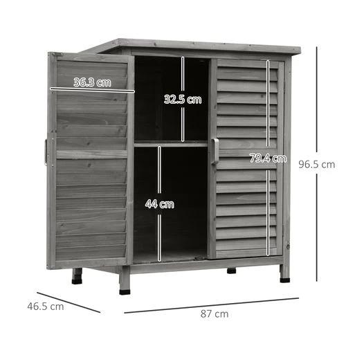 Outsunny Garden Shed Wooden 2 Door Unit Solid Fir Wood 87x46.5x96.5cm, Grey - Uncategorized Garden Shed