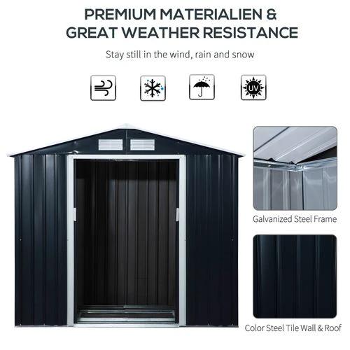 Lockable Garden Shed Large Patio Roofed Foundation 7ft x 4ft,Grey Vent by Outsunny