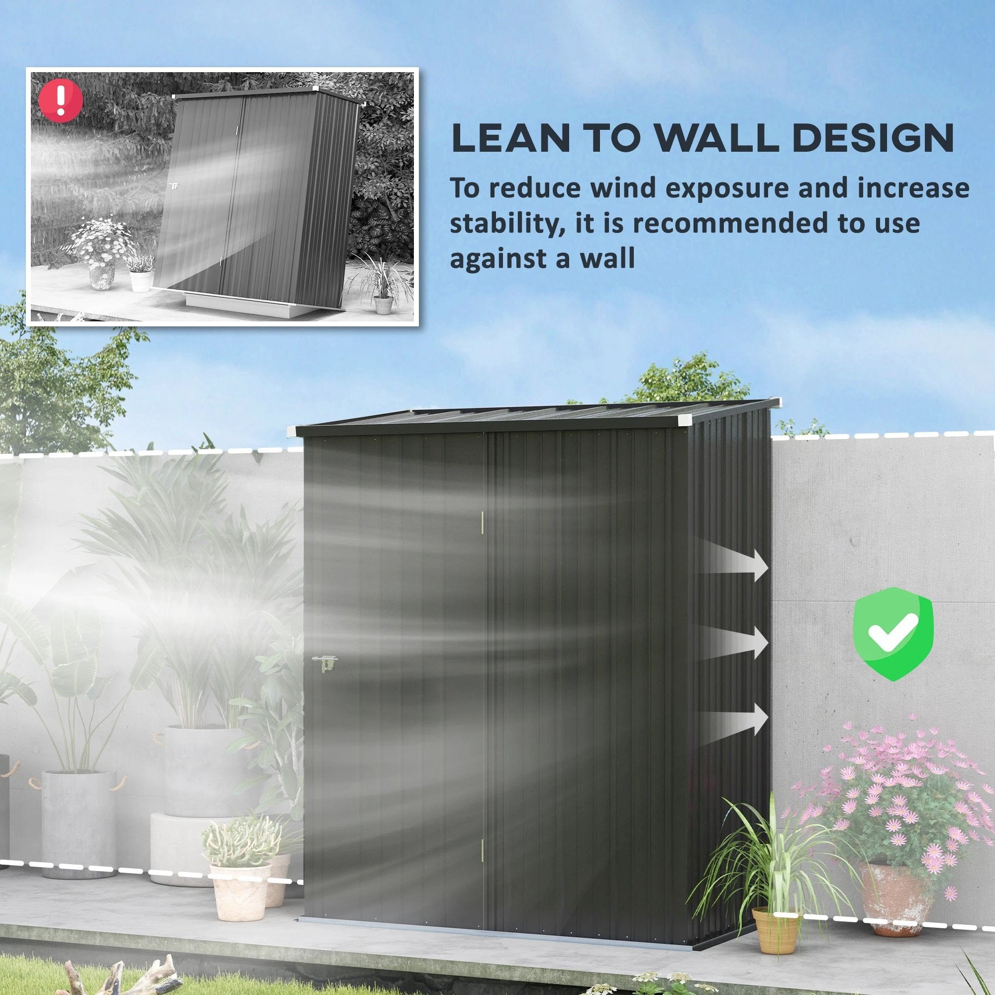 Outsunny Outdoor Storage Shed Steel Garden Shed w/ Lockable Door for Backyard Patio Lawn - Garden Shed