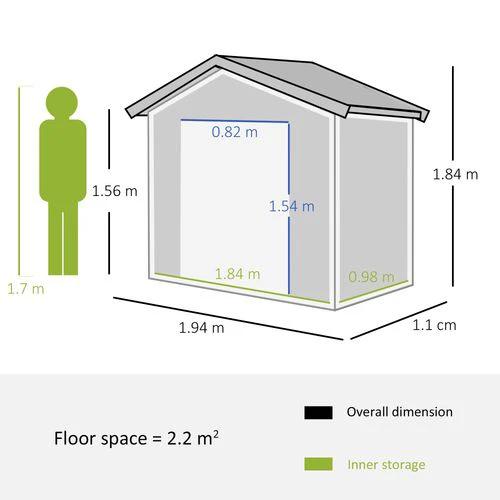 Outsunny 6.5x3.5ft Metal Garden Shed for Garden and Outdoor Storage, Grey by Outsunny