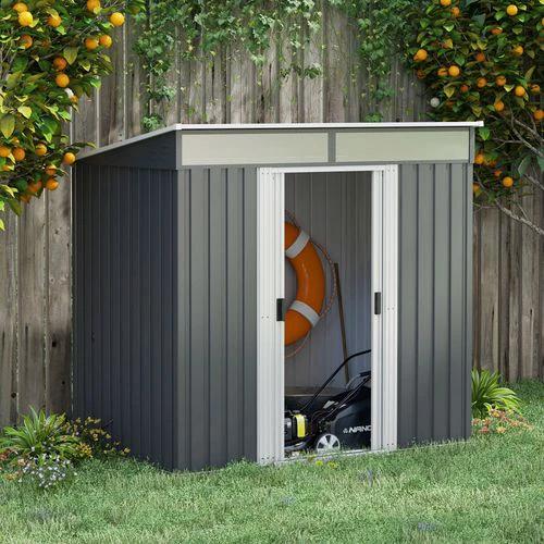 Outsunny Outsunny 6.5x4FT Garden Shed with Foundation Lockable Metal Tool Shed Grey - Garden Shed
