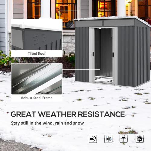 Outsunny 6.5x4FT Garden Shed with Foundation Lockable Metal Tool Shed Grey by Outsunny