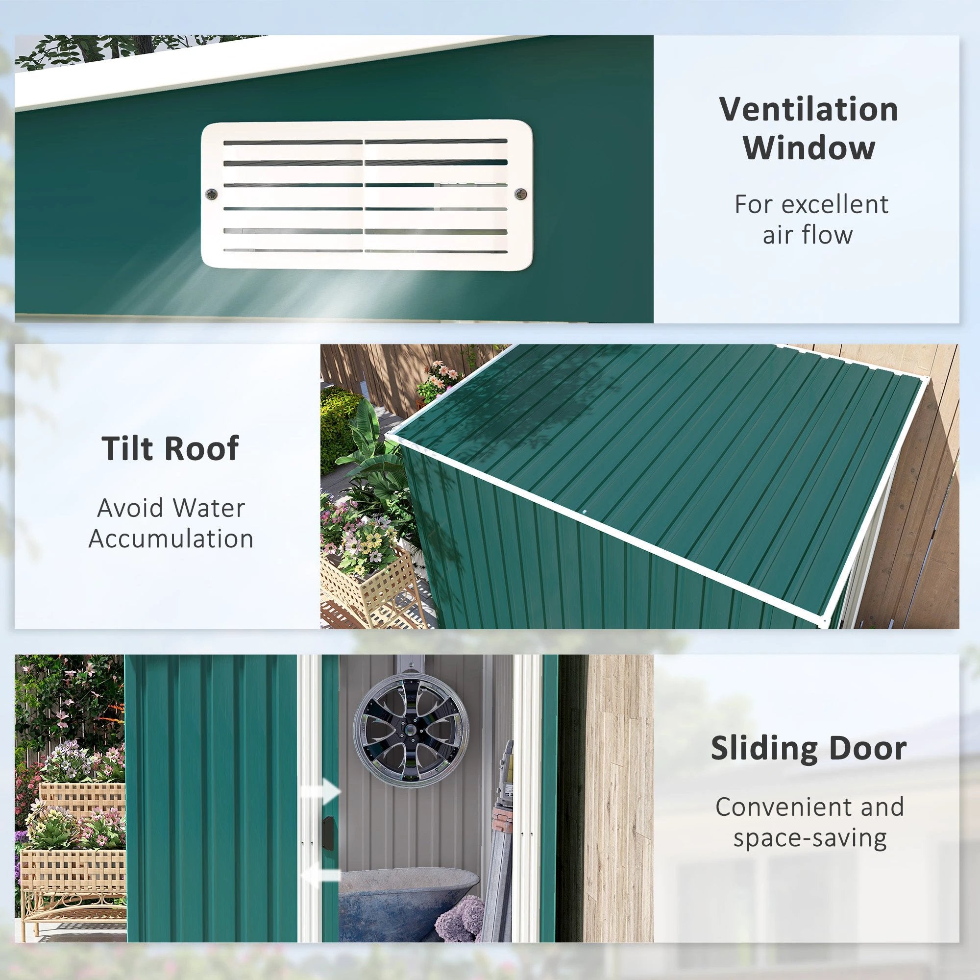 Outsunny 7 x 5FT Garden Shed w/ Foundation Lean to Metal Tool Shed Green by Outsunny