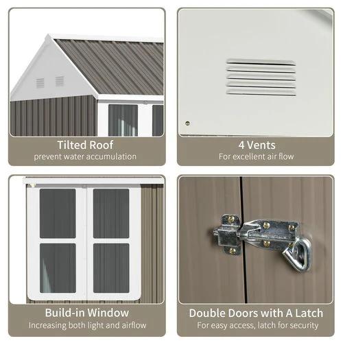 Outsunny Outsunny 8x6ft Metal Garden Shed Outdoor Storage Shed w/ Doors Window, Grey - Garden Shed