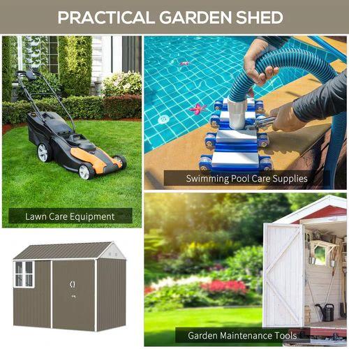 Outsunny Outsunny 8x6ft Metal Garden Shed Outdoor Storage Shed w/ Doors Window, Grey - Garden Shed
