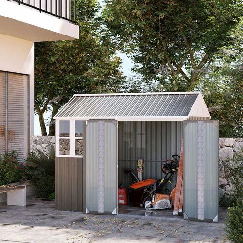 Outsunny Outsunny 8x6ft Metal Garden Shed Outdoor Storage Shed w/ Doors Window, Grey - Garden Shed