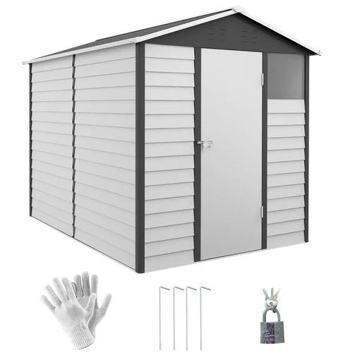 Outsunny Outsunny 9'x6' Galvanised Metal Garden Shed Tool Storage Shed for Patio Grey - Garden Shed
