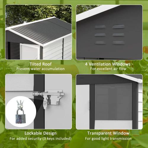 Outsunny Outsunny 9'x6' Galvanised Metal Garden Shed Tool Storage Shed for Patio Grey - Garden Shed