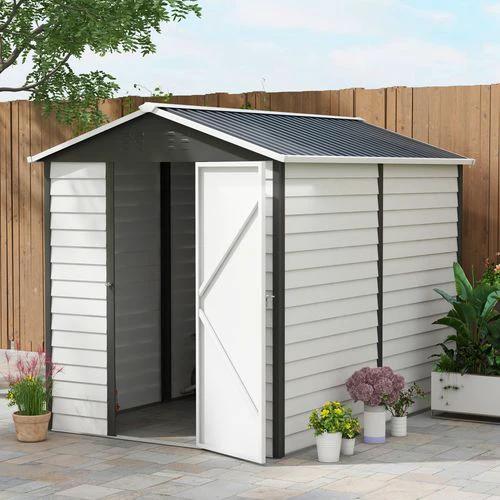 Outsunny Outsunny 9'x6' Galvanised Metal Garden Shed Tool Storage Shed for Patio Grey - Garden Shed