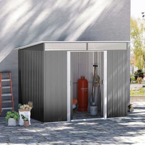 Outsunny Outsunny Garden Shed Outdoor Storage Tool Organizer w/ Double Sliding Door Grey - Garden Shed