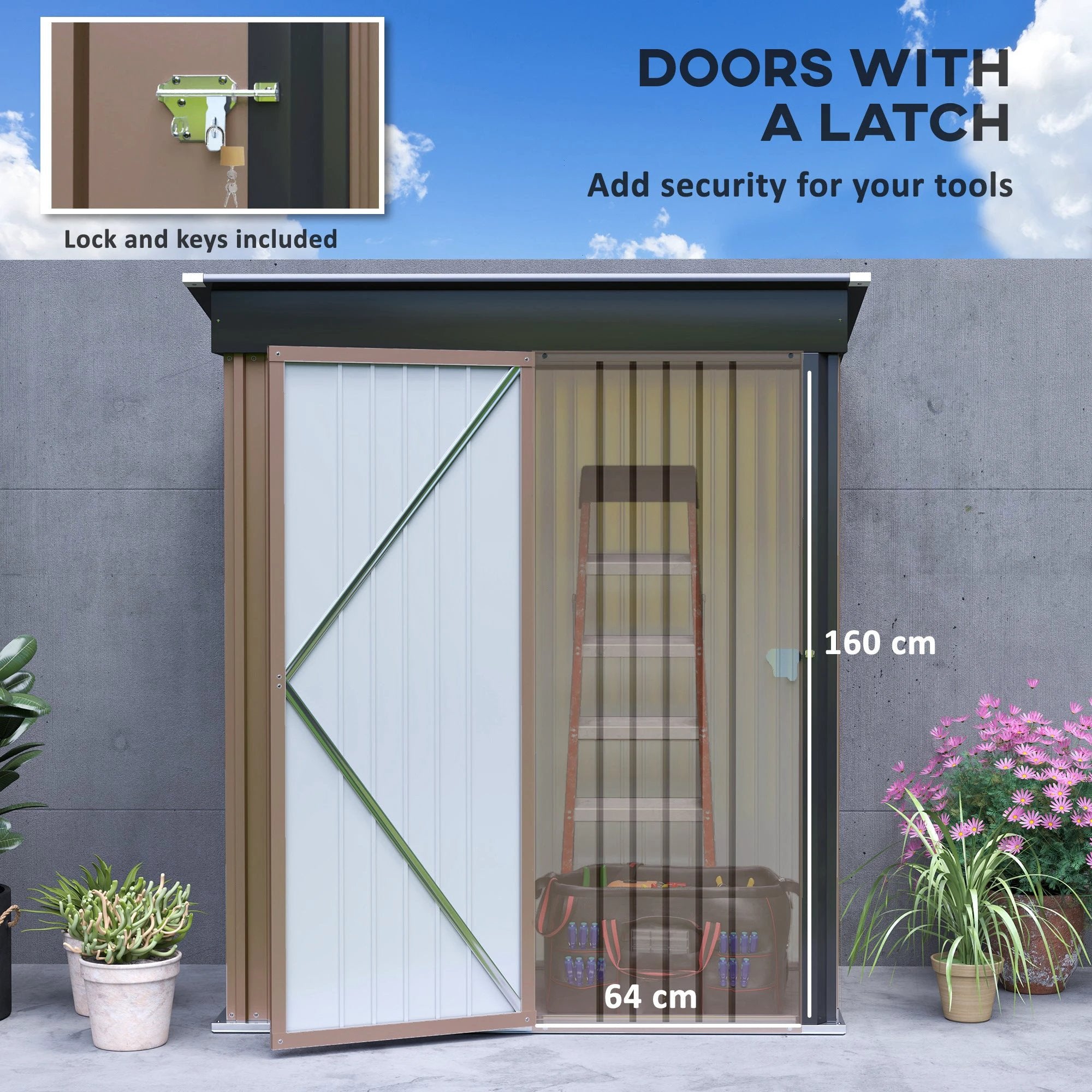 Outsunny Steel Garden Shed, Small Lean-to Shed for Bike, 5x3 ft Brown by Outsunny