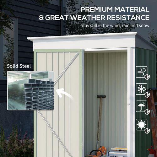 Outsunny Outsunny Steel Garden Shed, Small Lean-to Shed for Bike Tool, 5x3 ft, Green - Garden Shed