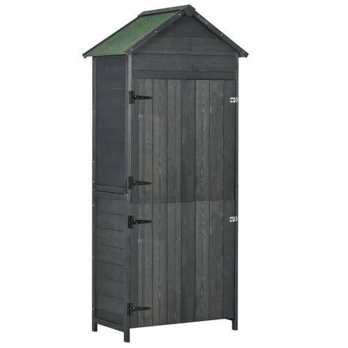 Outsunny Outsunny Wooden Garden Shed Outdoor Shelves Utility Tool Storage Cabinet Grey - Garden Shed
