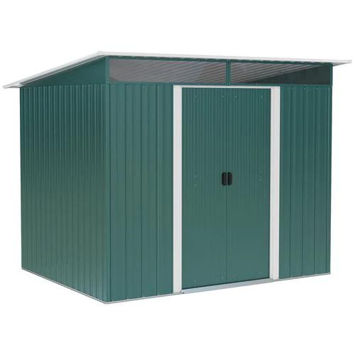 Outsunny Pent Roofed Metal Garden Shed Foundation and Vent 260x194x200cm Green - Uncategorized Garden Shed
