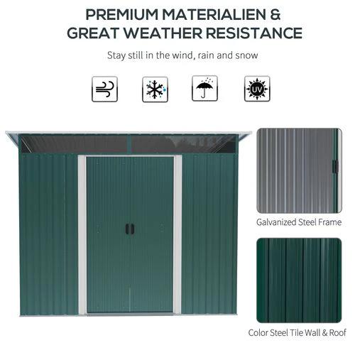 Pent Roofed Metal Garden Shed Foundation and Vent 260x194x200cm Green by Outsunny