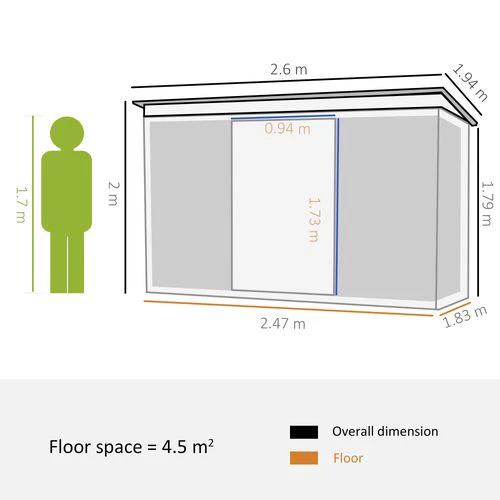 Pent Roofed Metal Garden Shed Foundation and Vent 260x194x200cm Green by Outsunny