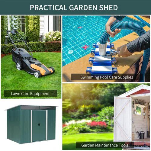 Pent Roofed Metal Garden Shed Foundation and Vent 260x194x200cm Green by Outsunny