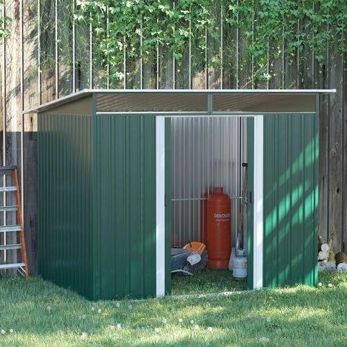 Outsunny Pent Roofed Metal Garden Shed Foundation and Vent 260x194x200cm Green - Uncategorized Garden Shed