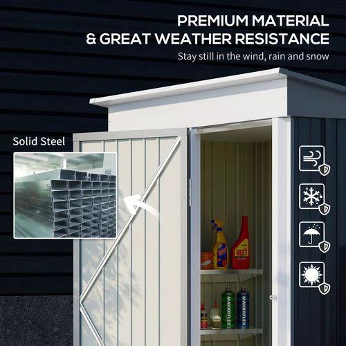 Outsunny Small Garden Shed, Steel Lean-to Shed for Bike with Adjustable Shelf, Lock, 5x3 - Garden Shed