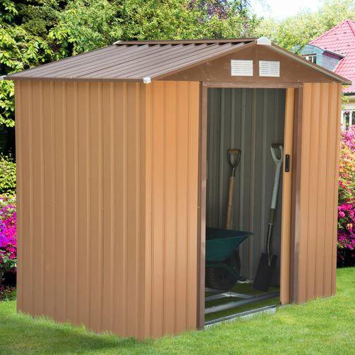 Lockable Garden Shed Large Patio Roofed Tool Metal Storage Sheds Box Khaki by Outsunny