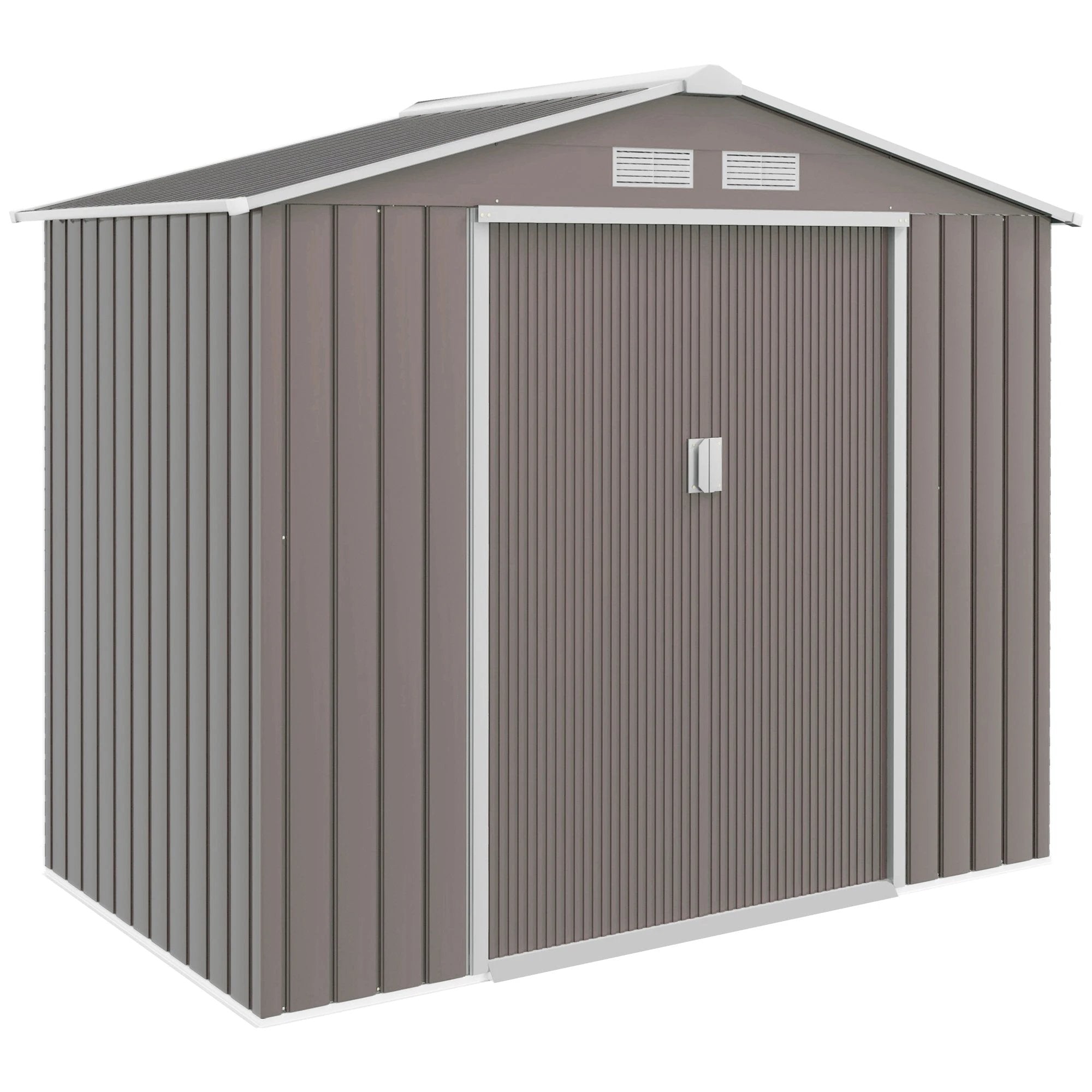 Lockable Garden Shed Large Patio Roofed Tool Metal Storage Sheds Box Khaki by Outsunny