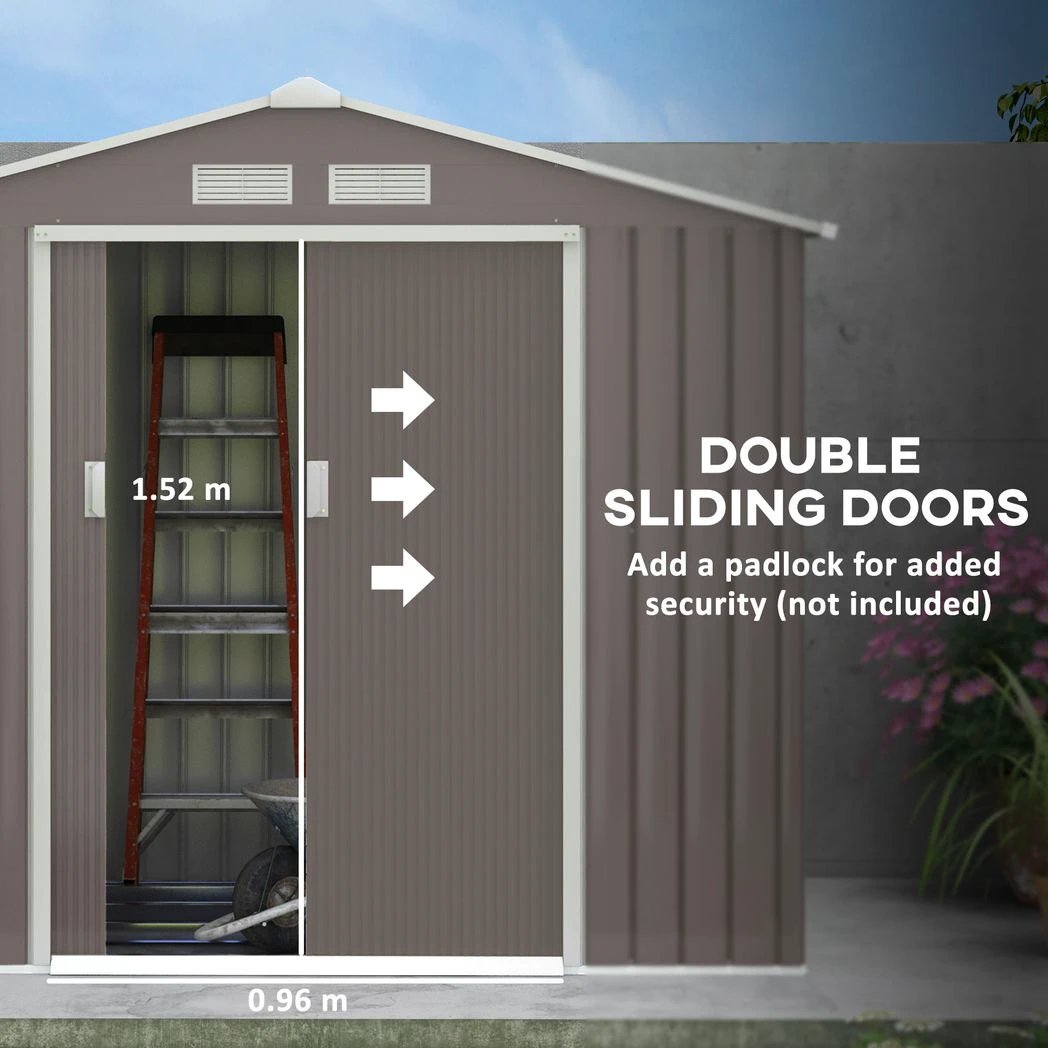 Lockable Garden Shed Large Patio Roofed Tool Metal Storage Sheds Box Khaki by Outsunny