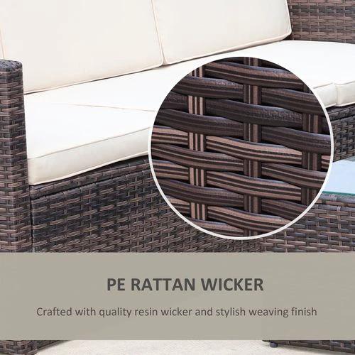 Outsunny 3PC Outdoor Patio Furniture Set Wicker Rattan 3-Seater Sofa Chair Couch Brown - Garden Sofa Sets