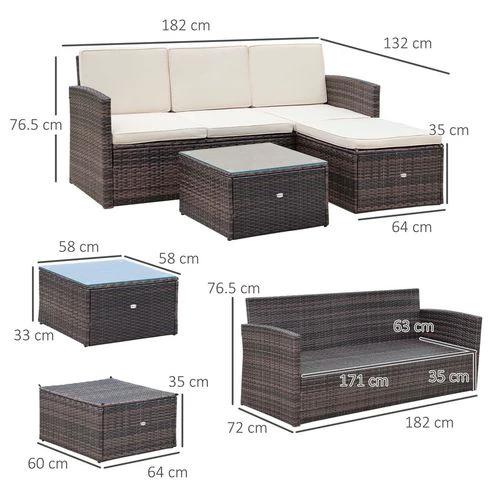 Outsunny 3PC Outdoor Patio Furniture Set Wicker Rattan 3-Seater Sofa Chair Couch Brown - Garden Sofa Sets