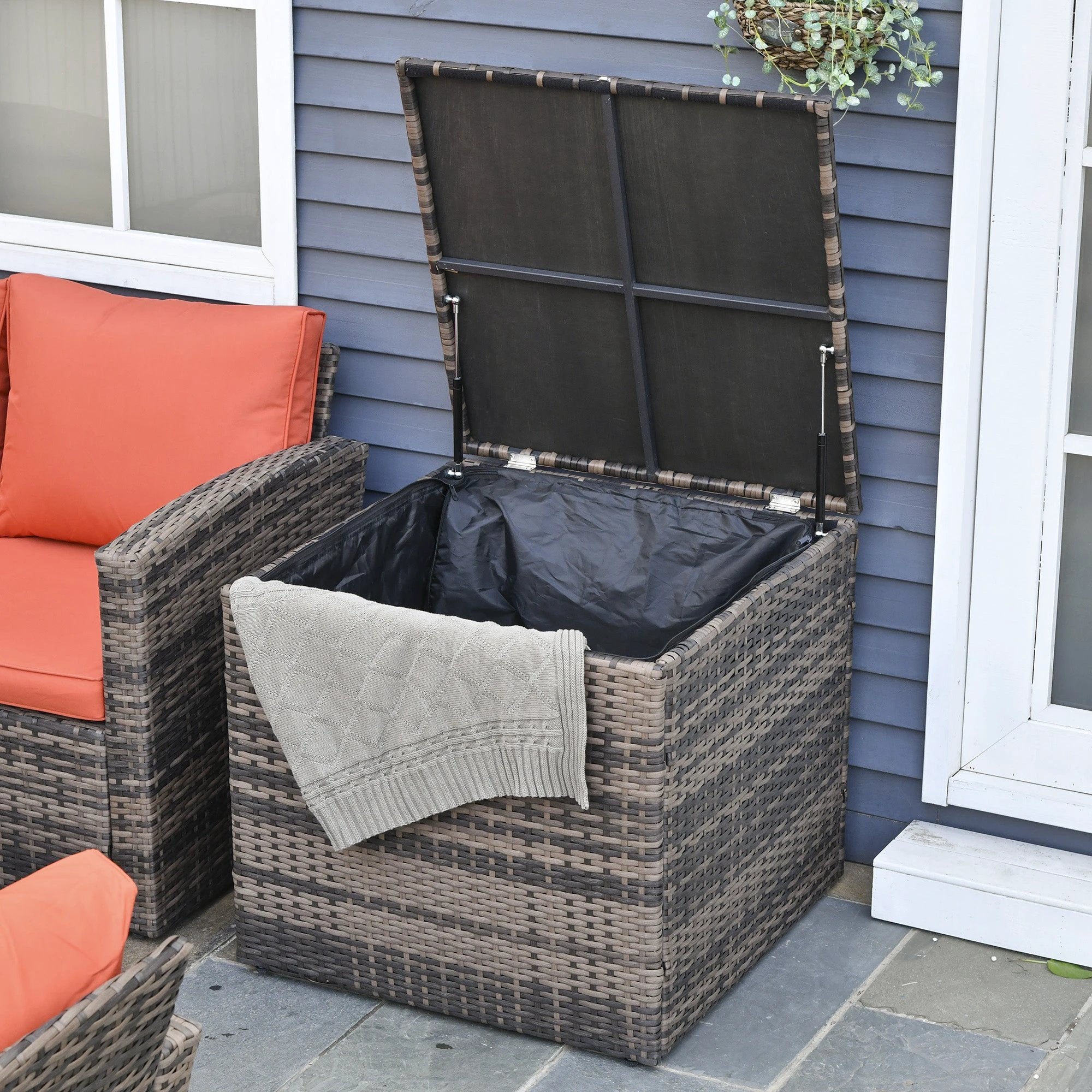 Outsunny 6 Pcs Rattan Wicker Sofa Set Sectional & Storage Table & Cushion Mixed Brown - Garden Sofa Sets