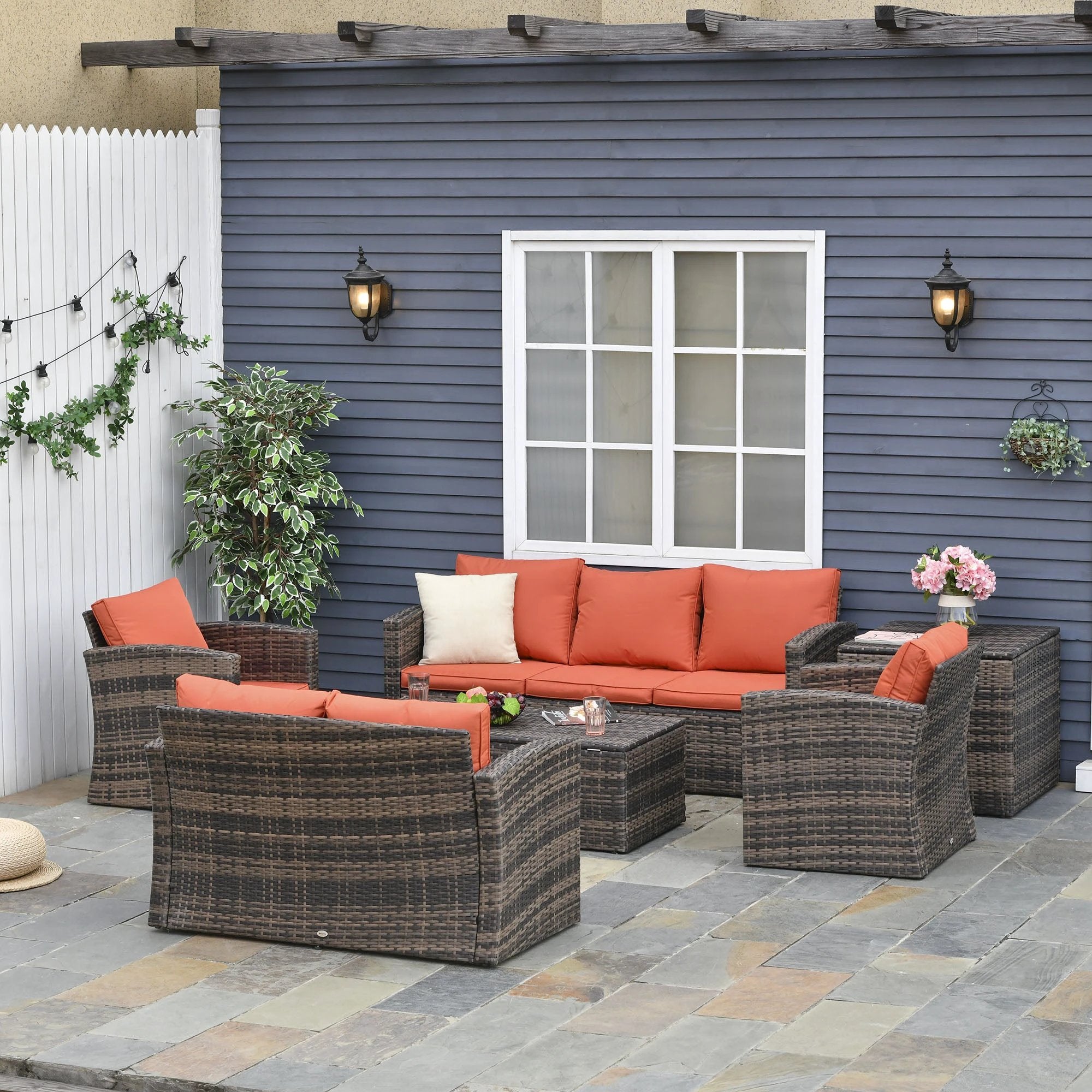 6 Pcs Rattan Wicker Sofa Set Sectional & Storage Table & Cushion Mixed Brown by Outsunny