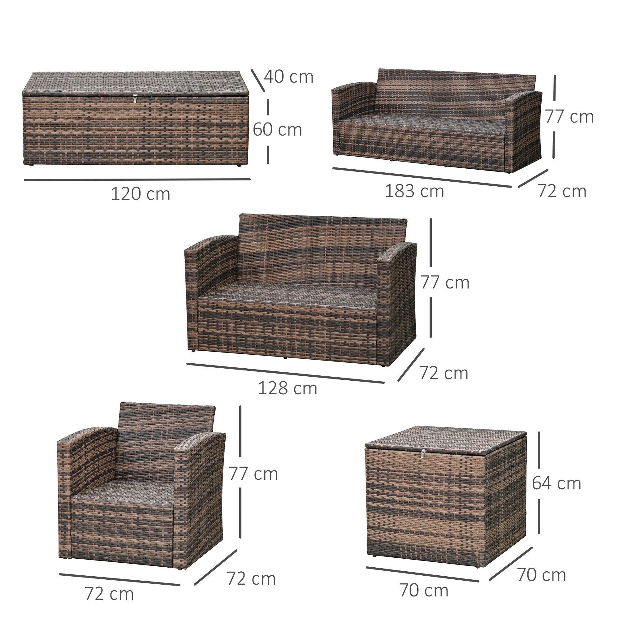 6 Pcs Rattan Wicker Sofa Set Sectional & Storage Table & Cushion Mixed Brown by Outsunny