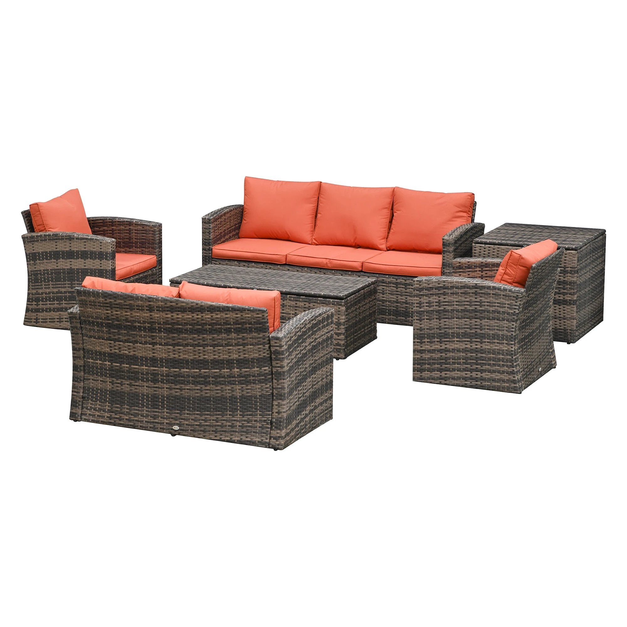 6 Pcs Rattan Wicker Sofa Set Sectional & Storage Table & Cushion Mixed Brown by Outsunny
