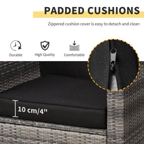 Outsunny Outsunny 2 Seater Rattan Sofa Furniture Set W/Cushions, Steel Frame-Grey - Uncategorized Garden Sofa Sets