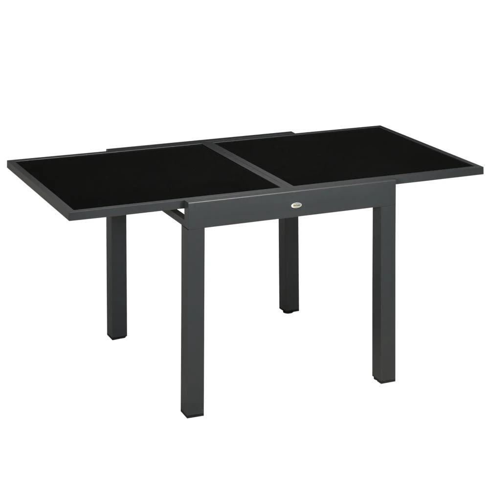 Outsunny Extendable Outdoor Dining Table Patio Table with Aluminium Frame Black - Uncategorized Garden Table