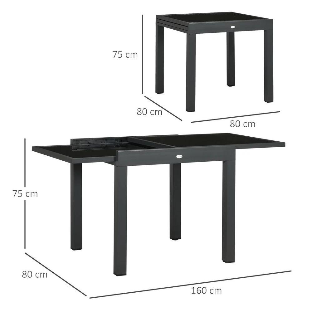 Extendable Outdoor Dining Table Patio Table with Aluminium Frame Black by Outsunny