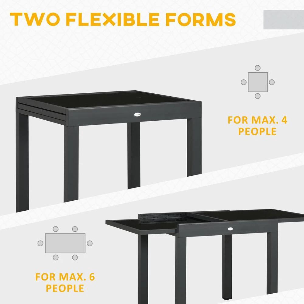 Extendable Outdoor Dining Table Patio Table with Aluminium Frame Black by Outsunny