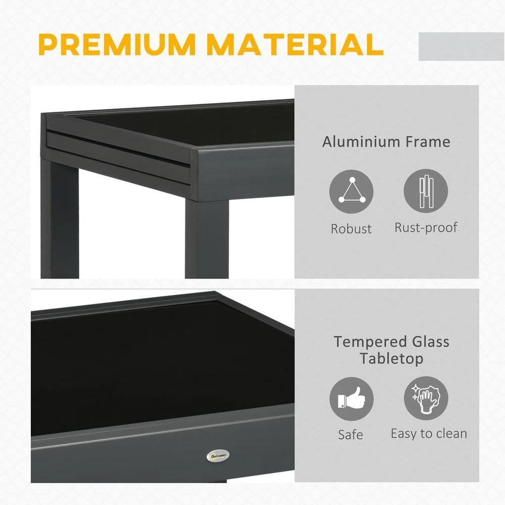 Extendable Outdoor Dining Table Patio Table with Aluminium Frame Black by Outsunny