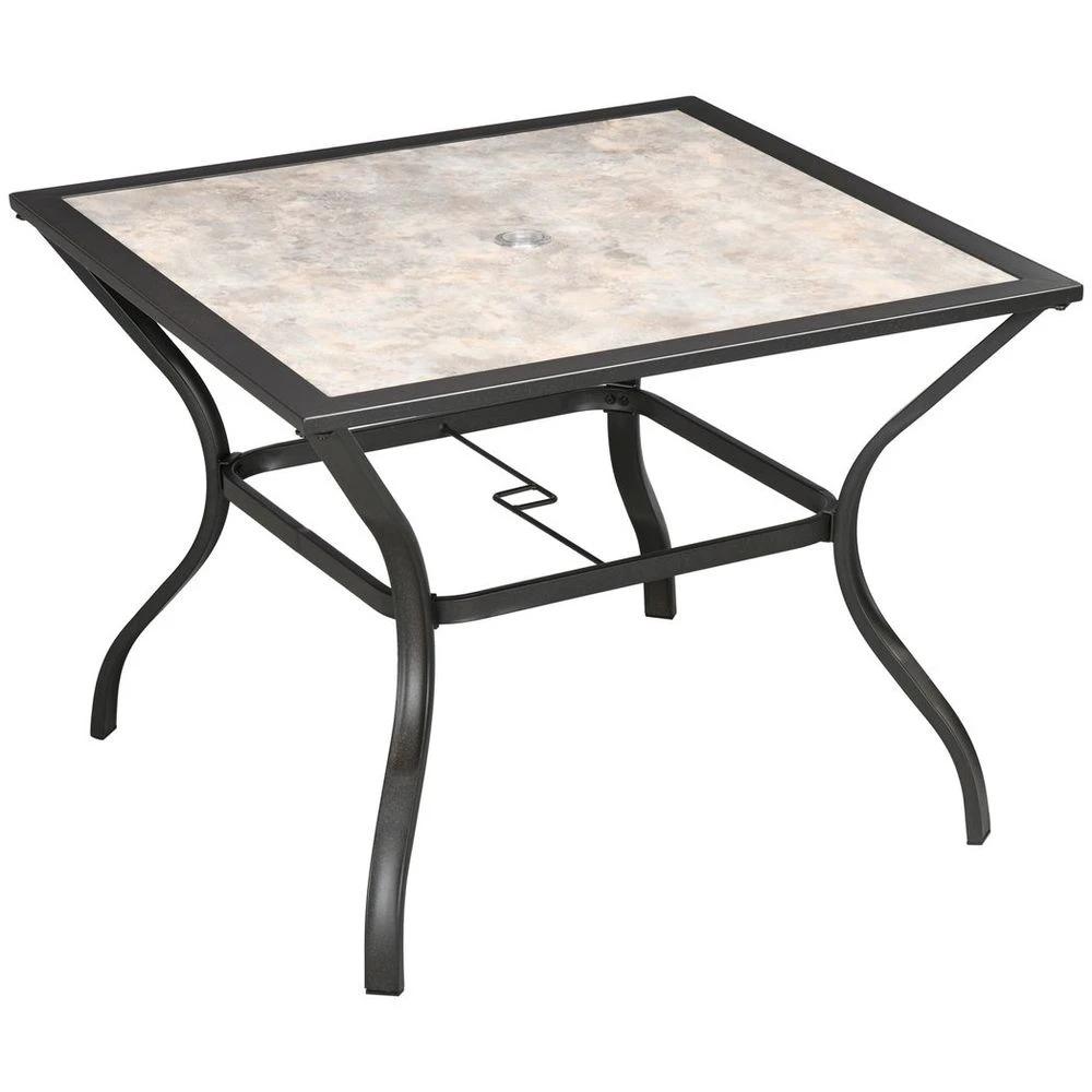 Outsunny Garden Table with Parasol Hole w/ PC Board Tabletop for 4 Persons - Uncategorized Garden Table