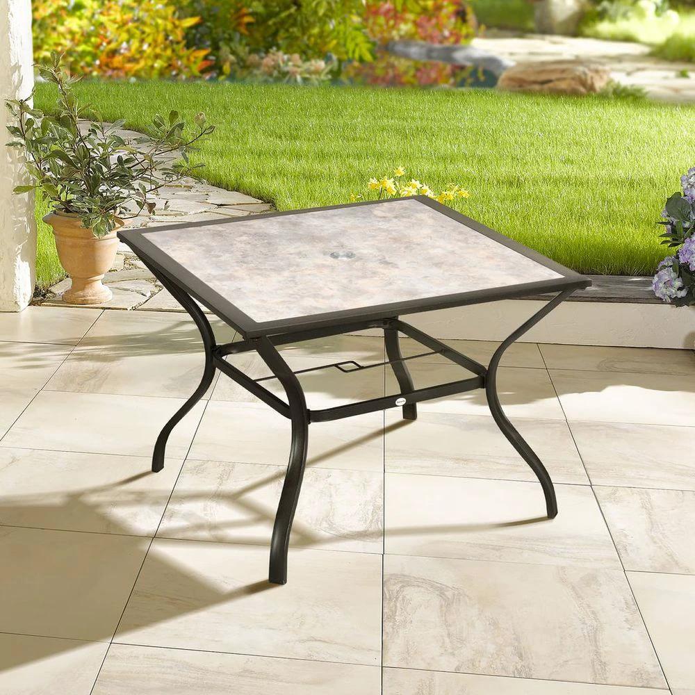 Outsunny Garden Table with Parasol Hole w/ PC Board Tabletop for 4 Persons - Uncategorized Garden Table