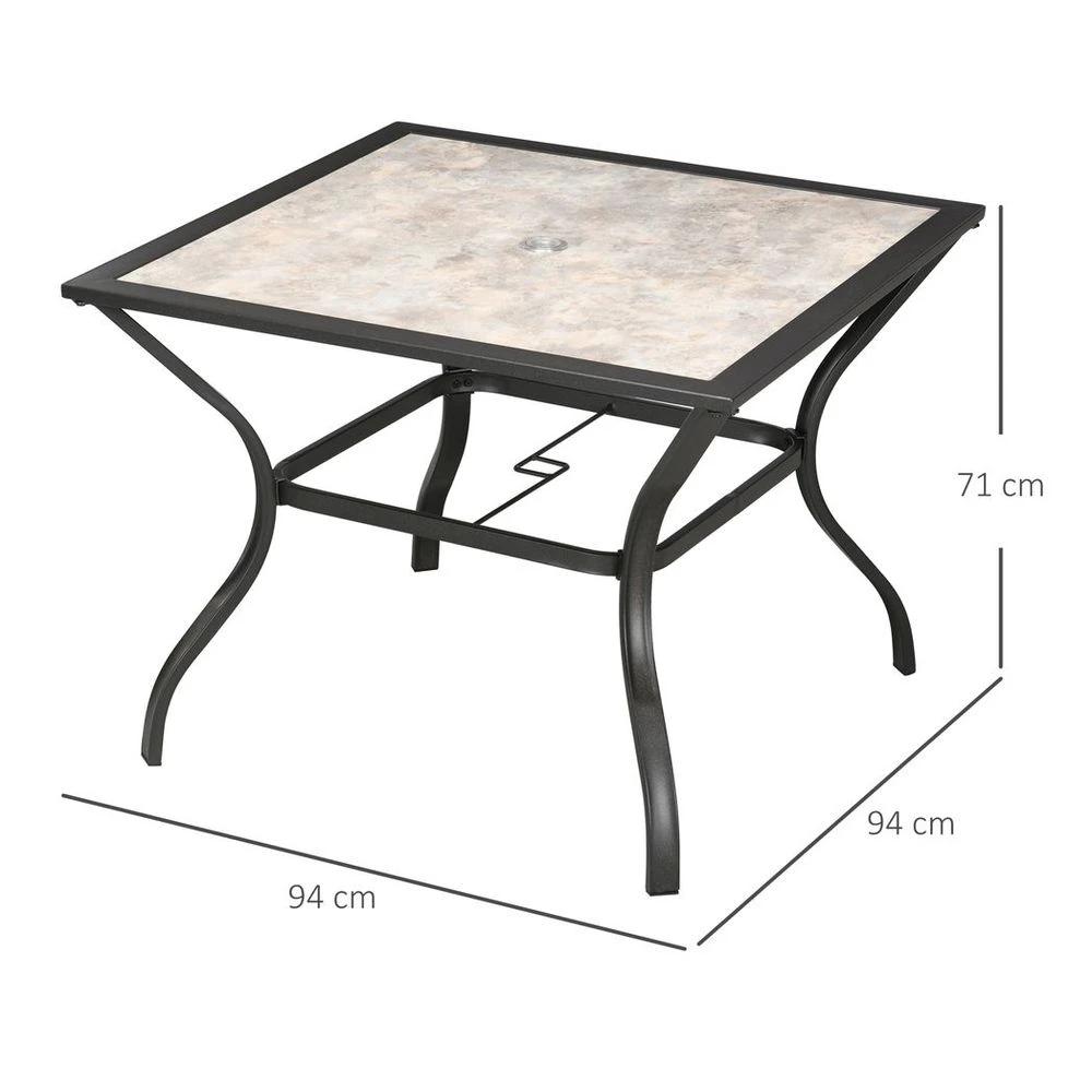 Outsunny Garden Table with Parasol Hole w/ PC Board Tabletop for 4 Persons - Uncategorized Garden Table
