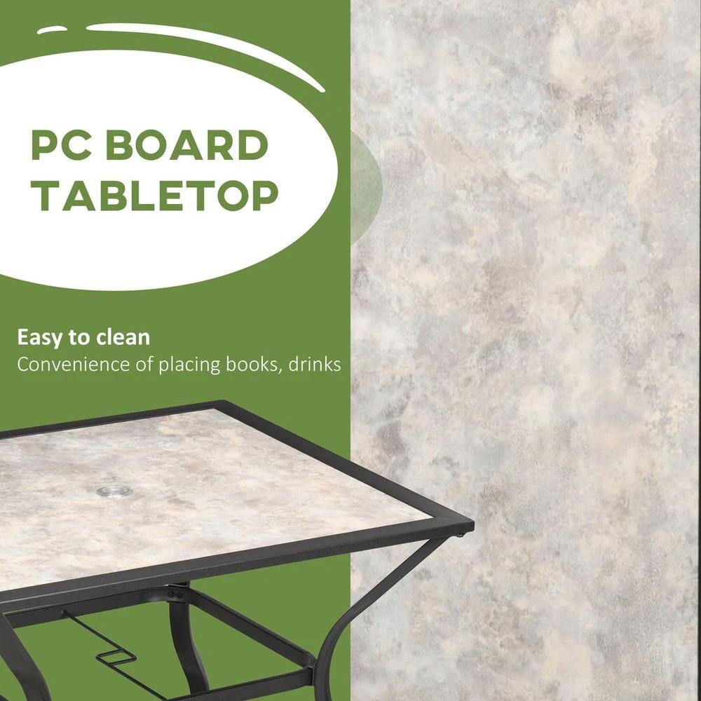 Outsunny Garden Table with Parasol Hole w/ PC Board Tabletop for 4 Persons - Uncategorized Garden Table