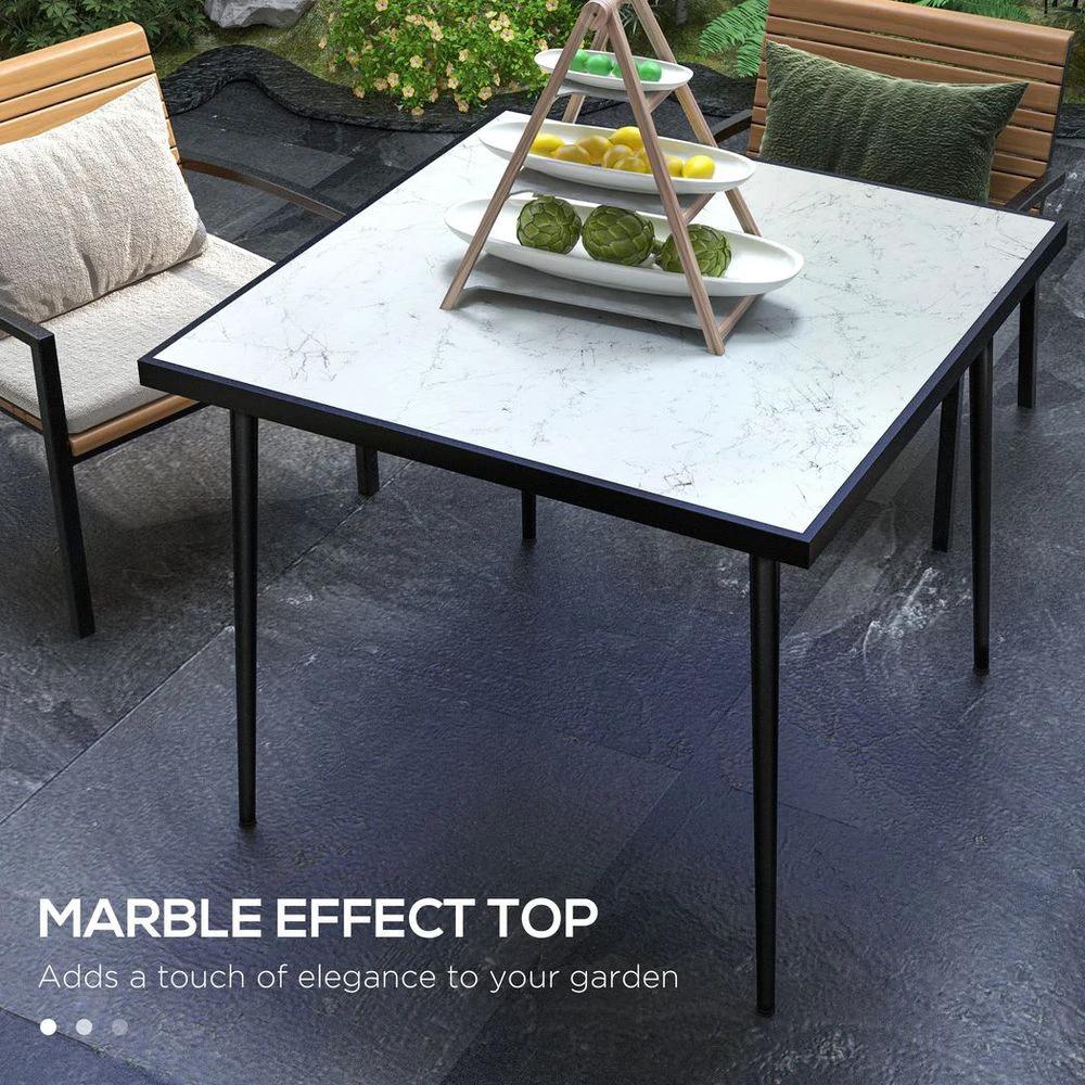Outsunny Outsunny Outdoor Dining Table for 4 with Marble Effect Tempered Glass Top White - Uncategorized Garden Table